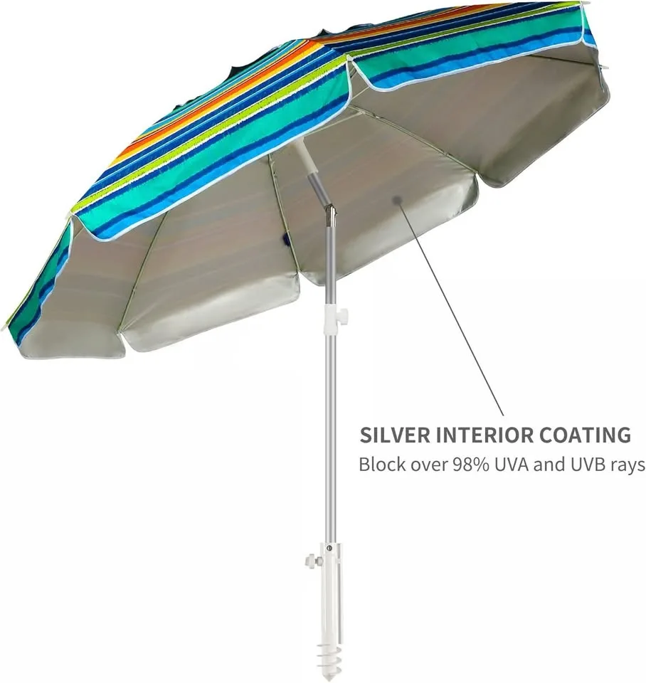 AMMSUN Beach Umbrella 6.5ft Yellow Stripes image indicator(5)