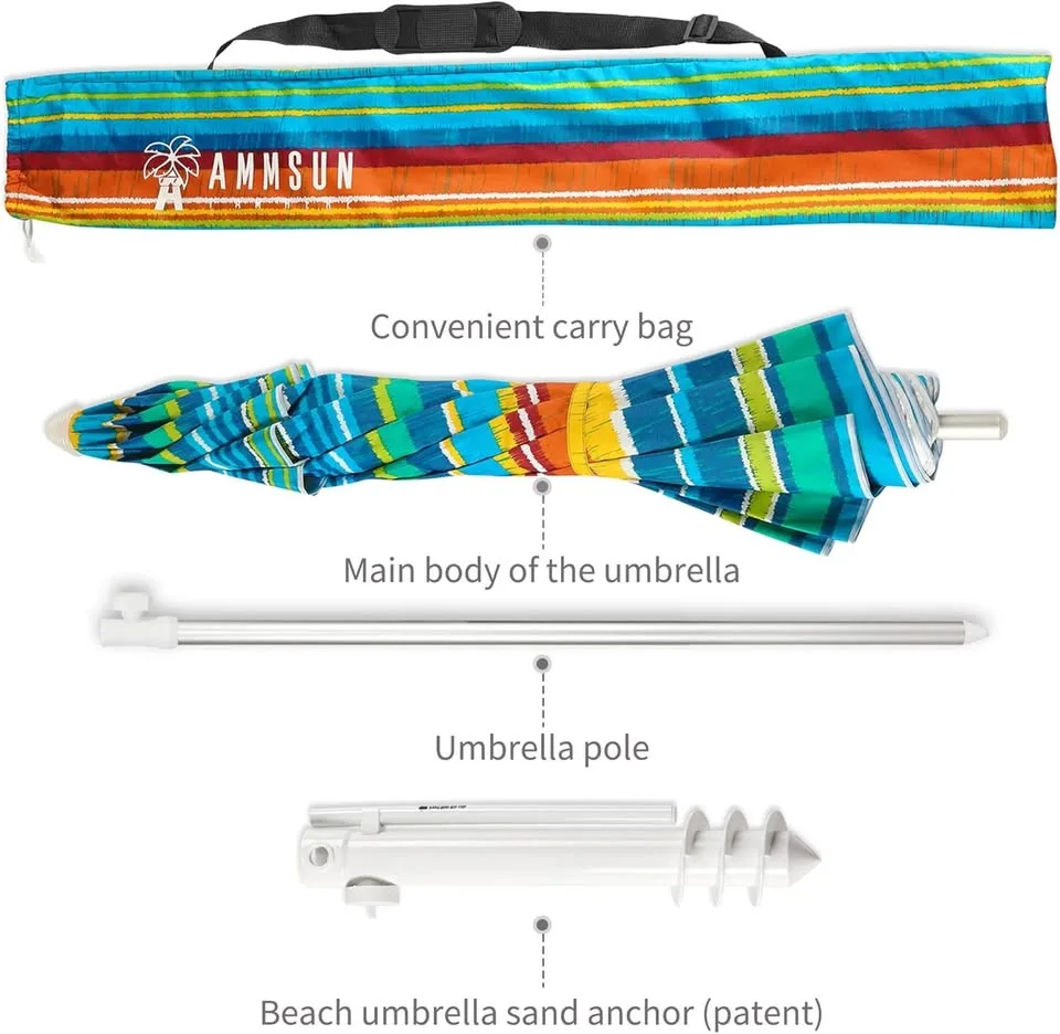 AMMSUN Beach Umbrella 6.5ft Yellow Stripes image indicator(6)