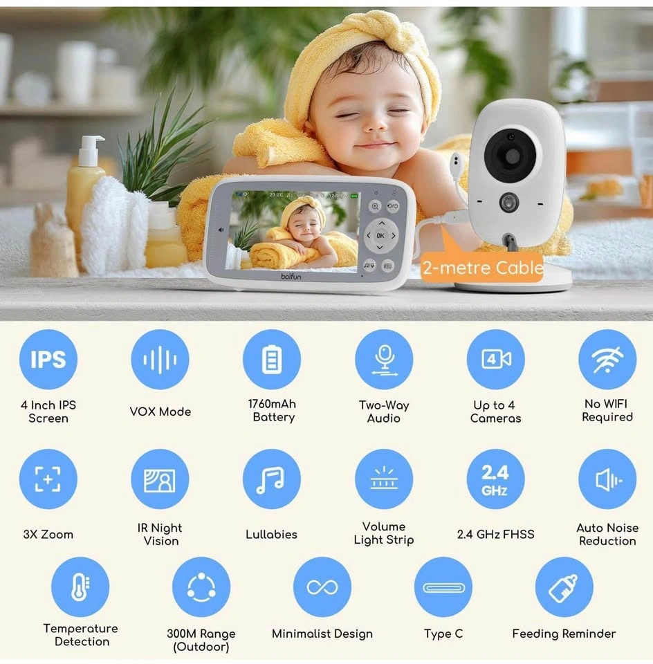 BOIFUN Baby Monitor No WiFi – 4" 720P Screen - photo 3