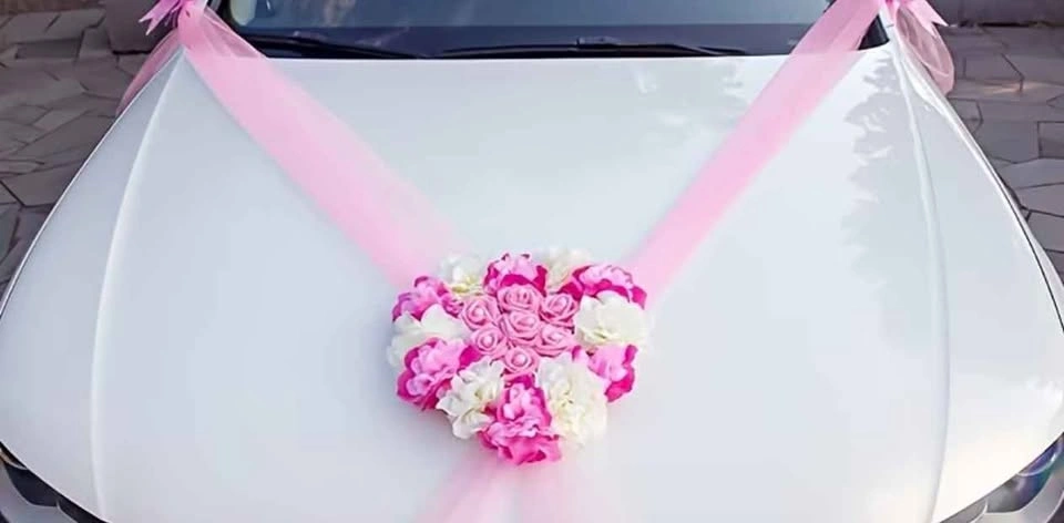 Wedding Car Floral Heart Decoration – Pink & White