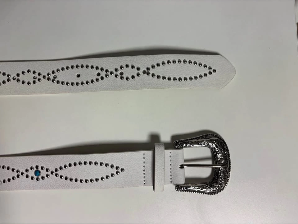White Studded Western Belt w Turquoise Accents - photo 3