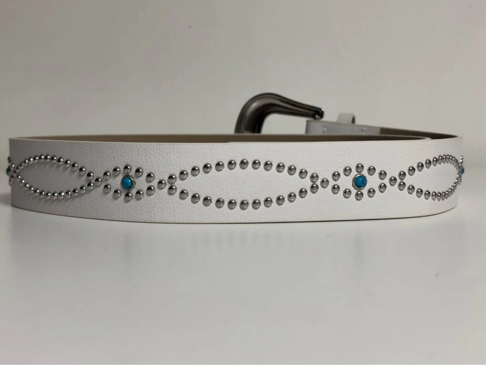 White Studded Western Belt w Turquoise Accents - photo 4