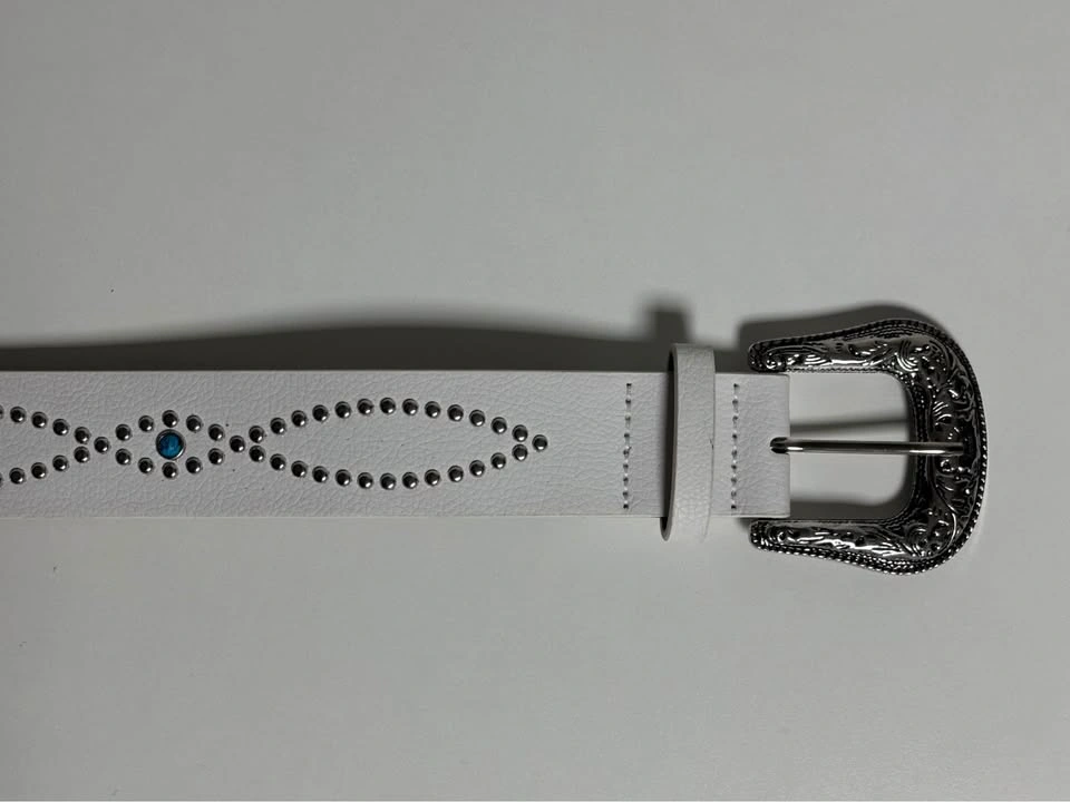 White Studded Western Belt w Turquoise Accents - photo 5