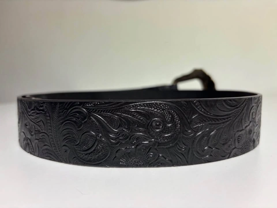 Black Embossed Western Belt with Ornate Gold Buckle - photo 3