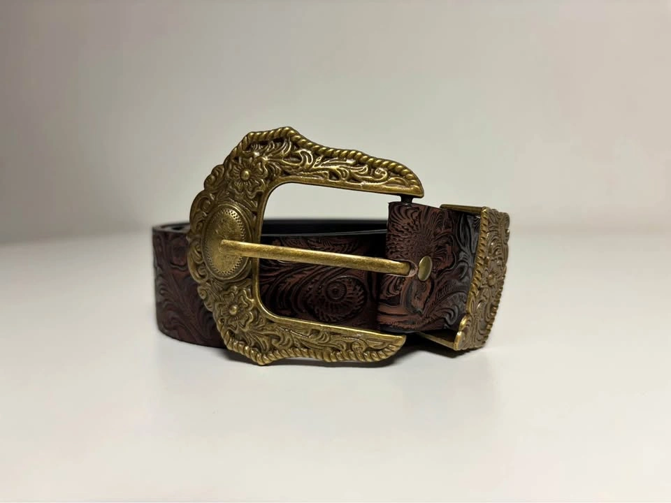Brown Embossed Belt Ornate Buckle