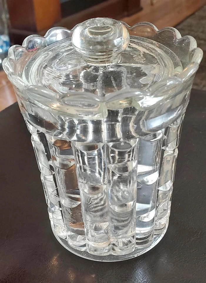 Vintage Clear Glass Condiment Jar w Lid