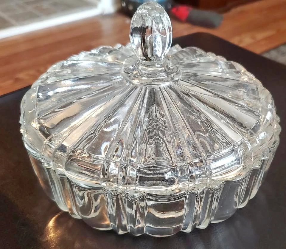 Vintage Glass Candy Dish w Lid