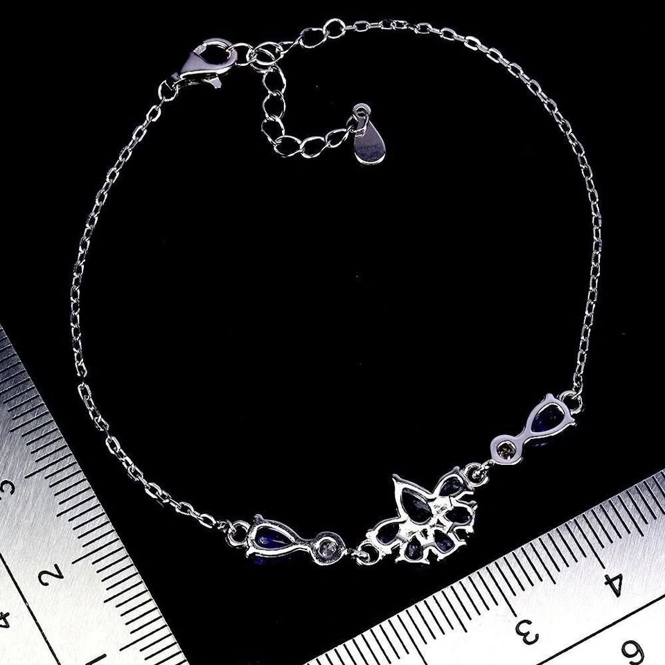 Tanzanite Flower Bracelet in ⚽ 14K White Gold Plated Silver - photo 3