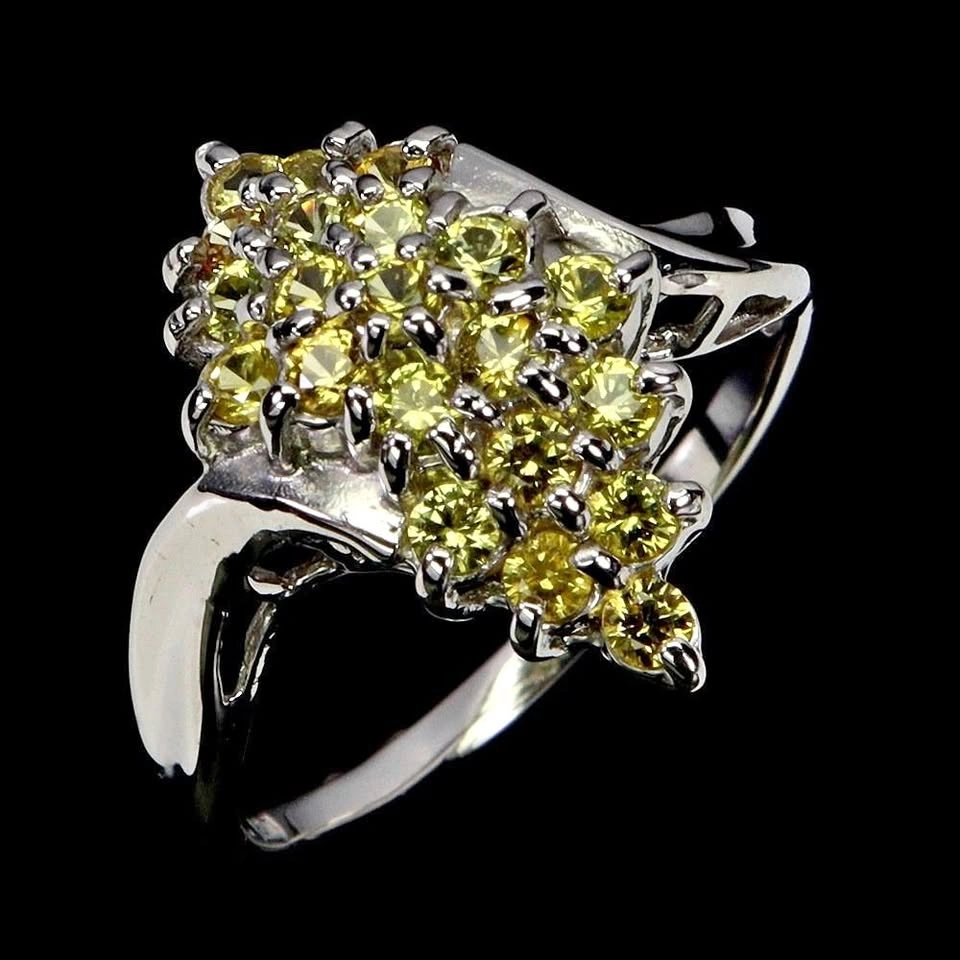 Sapphire Ring 14K White Plated Silver Size 8 Solitaire ⚽