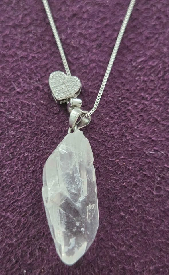 Clear Quartz Crystal Point and Heart Charm Necklace - photo 2