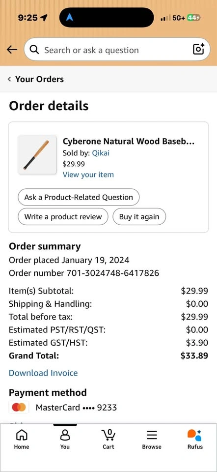 33” Natural Wood Baseball Bat with Grip - photo 3