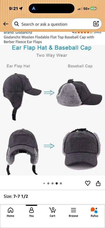 Winter Wool Blend Baseball Cap with Fleece Ear Flaps