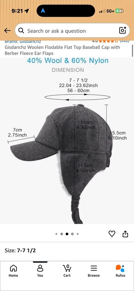 Winter Wool Blend Baseball Cap with Fleece Ear Flaps - photo 2