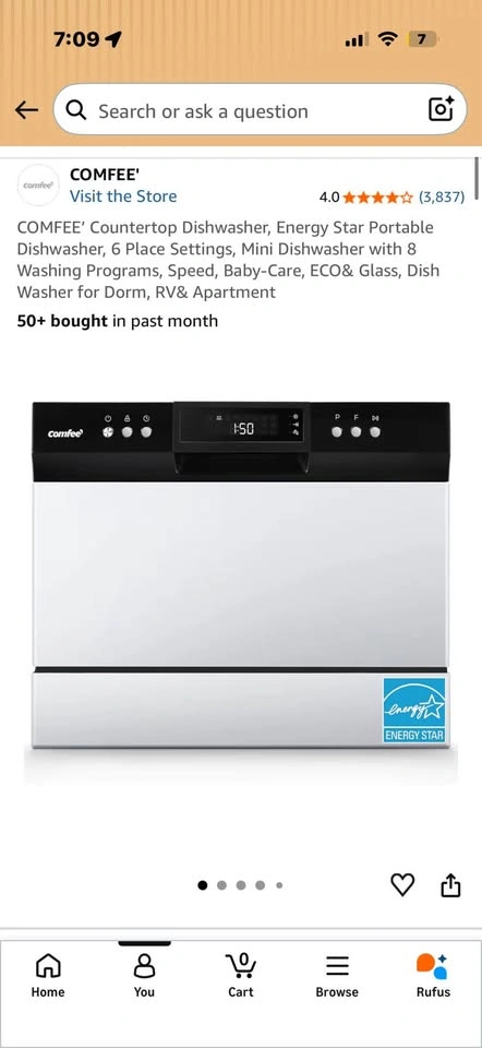COMFEE Countertop Dishwasher – 6 Place Settings, Black & White - photo 2