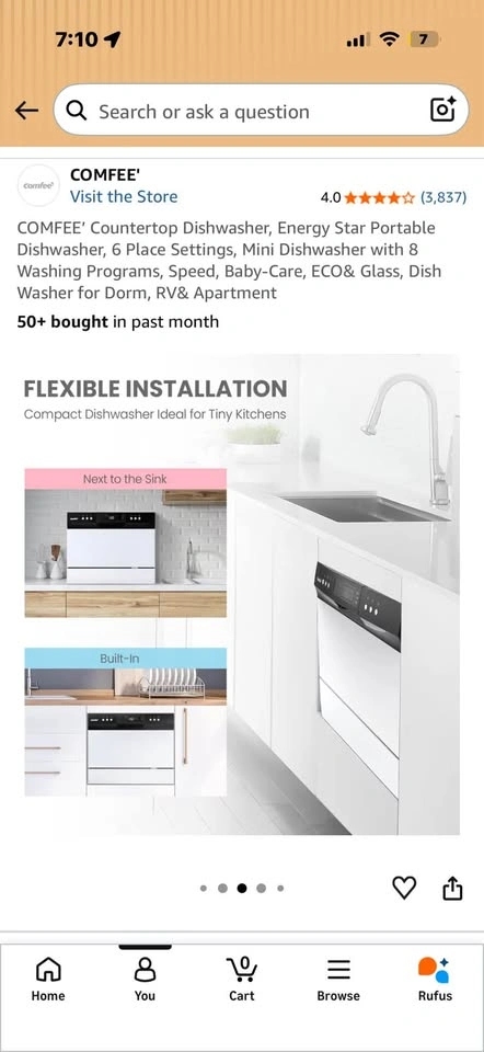 COMFEE Countertop Dishwasher – 6 Place Settings, Black & White - photo 3