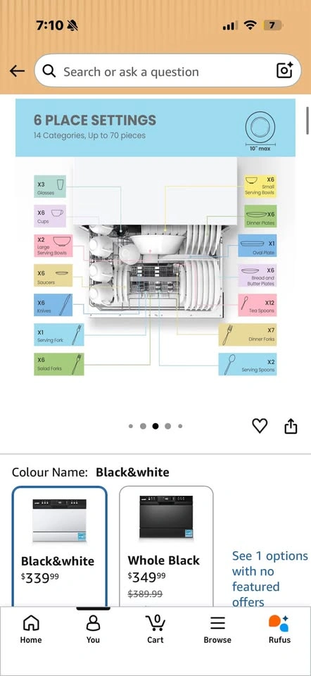 COMFEE Countertop Dishwasher – 6 Place Settings, Black & White - photo 5