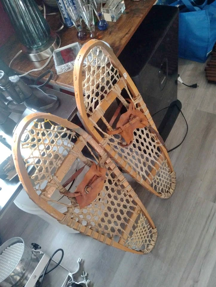 Vintage Wooden Snowshoes with Leather Bindings 10/36