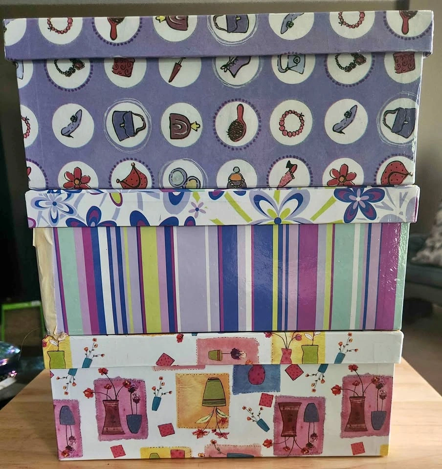 Set of 3 Decorative Storage Boxes with Label Holders