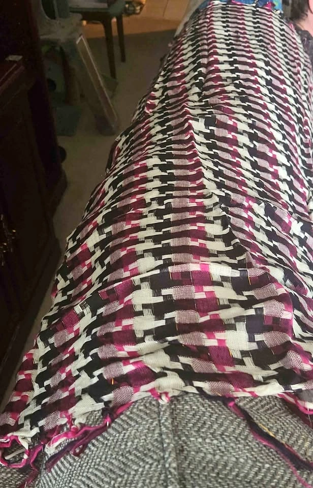 Pink and Black Houndstooth Shawl Scarf