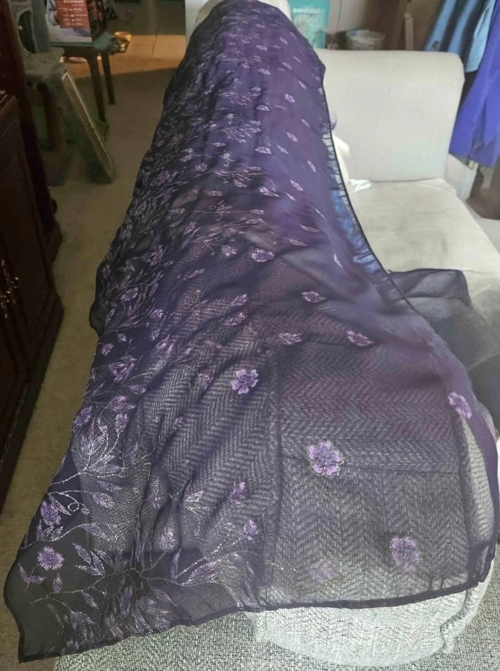 Purple Floral Glitter Scarf Wrap