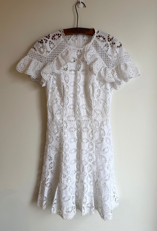 Sandro Paris White Corentin Cotton Lace Mini Dress – Size XS
