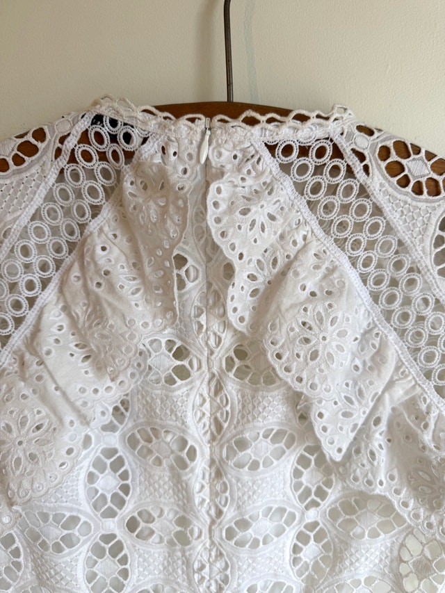 Sandro Paris White Corentin Cotton Lace Mini Dress – Size XS - photo 4