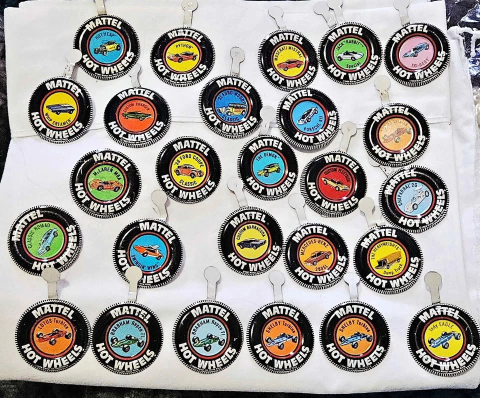 Vintage Mattel Hot Wheels Metal Collector Buttons