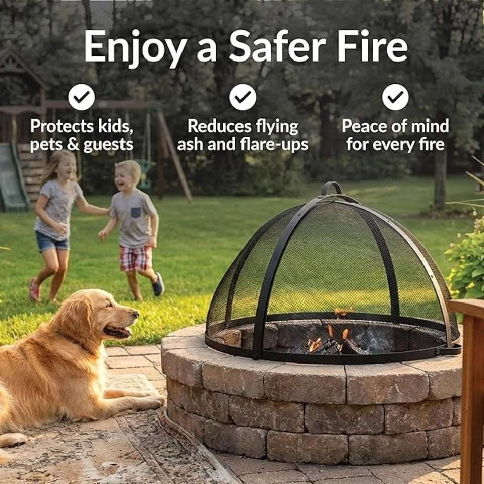 Sunnydaze 36" Round Fire Pit Spark Screen Cover Heavy-Duty Steel - photo 5