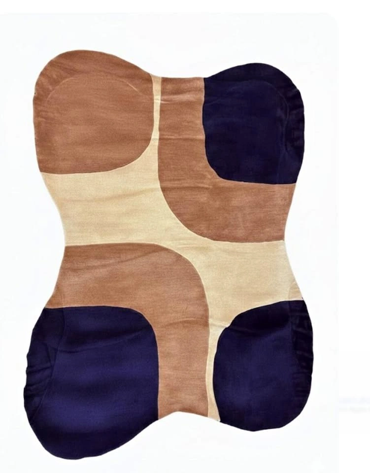 Modern Abstract Wool Rug – Rust, Navy & Cream 99"x69.5"