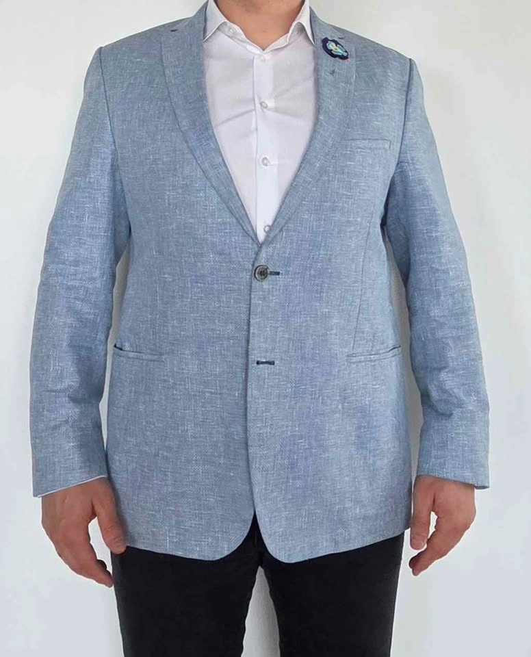 Climber B.C. Men's Cotton-Linen Slim Fit Blazer | Light Blue - photo 2