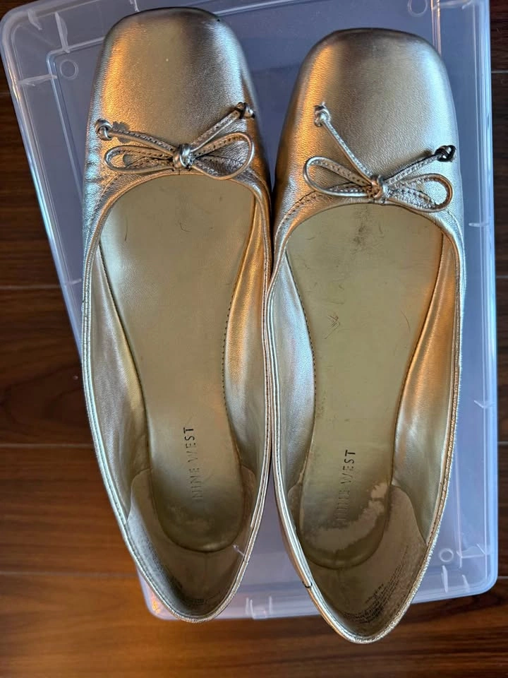Gold Nine West Ballet Flats