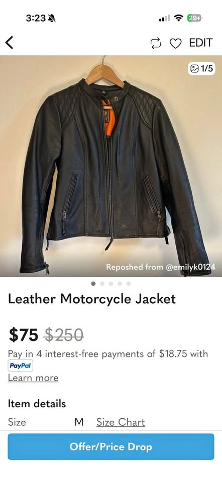 Leather motorcycle jacket with removable liner