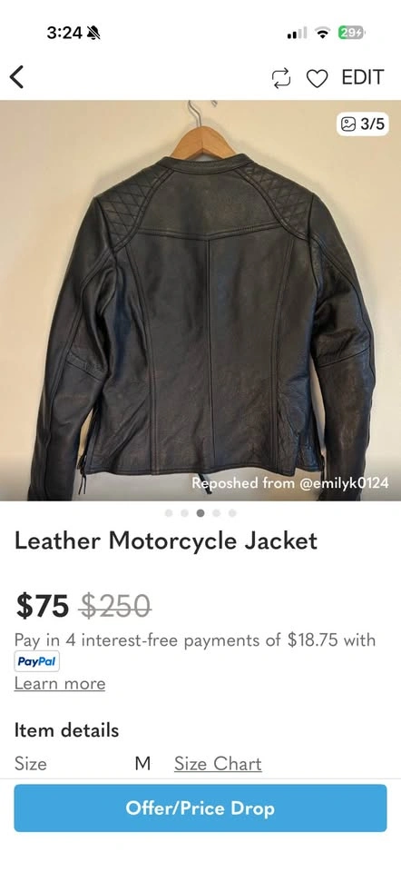 Leather motorcycle jacket with removable liner - photo 2