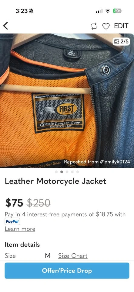 Leather motorcycle jacket with removable liner - photo 3