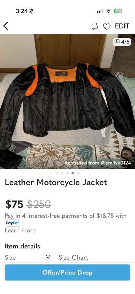 Leather motorcycle jacket with removable liner - photo 4