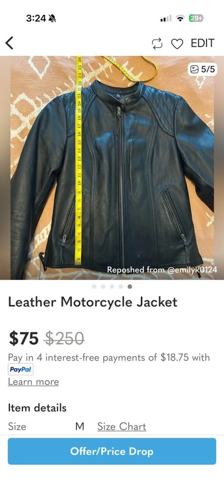 Leather motorcycle jacket with removable liner - photo 5