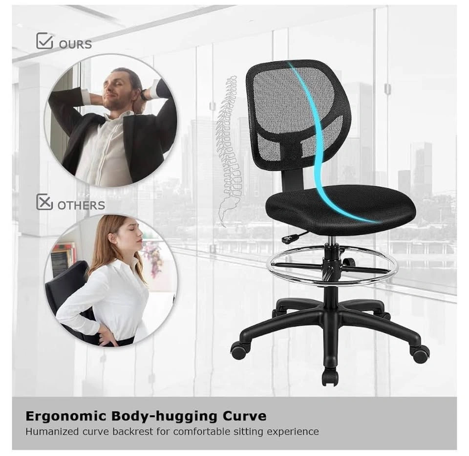 Adjustable Drafting Chair w/ Footrest Ring – Mesh Back - photo 3