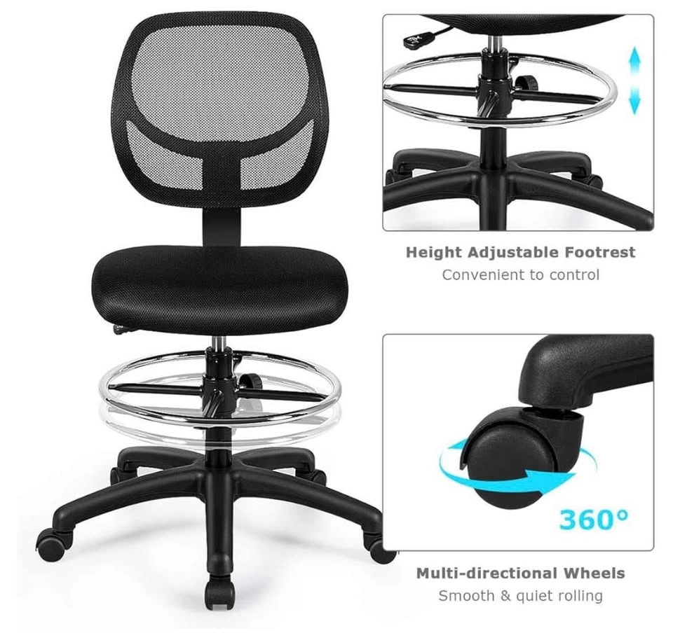 Adjustable Drafting Chair w/ Footrest Ring – Mesh Back - photo 4