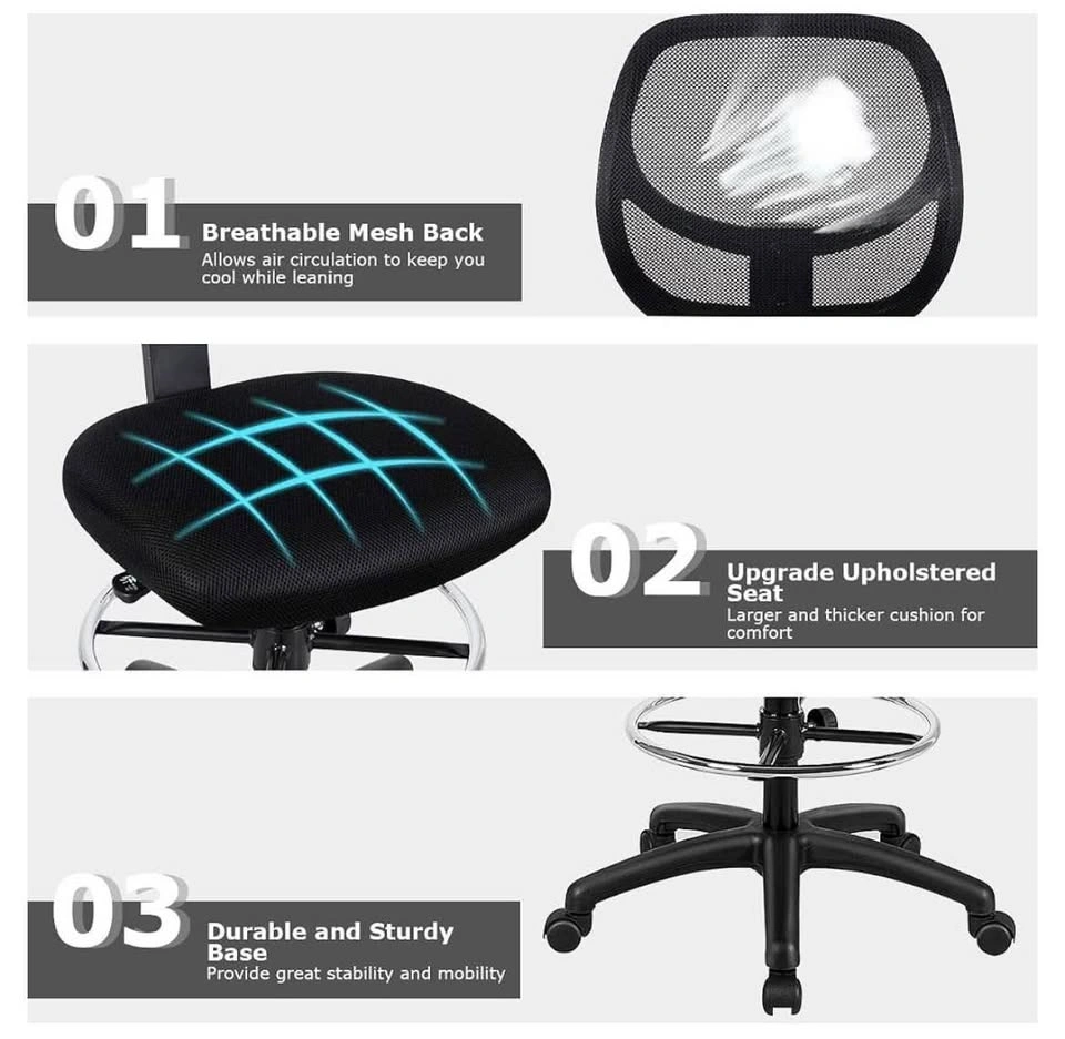 Adjustable Drafting Chair w/ Footrest Ring – Mesh Back - photo 5
