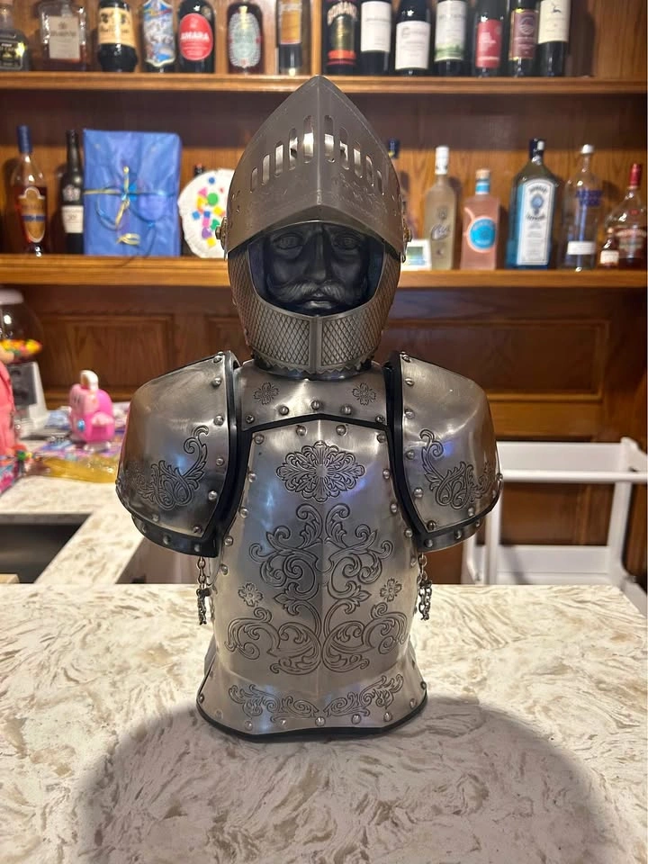 Vintage Knight Armor Liquor Decanter and Shot Glass Set
