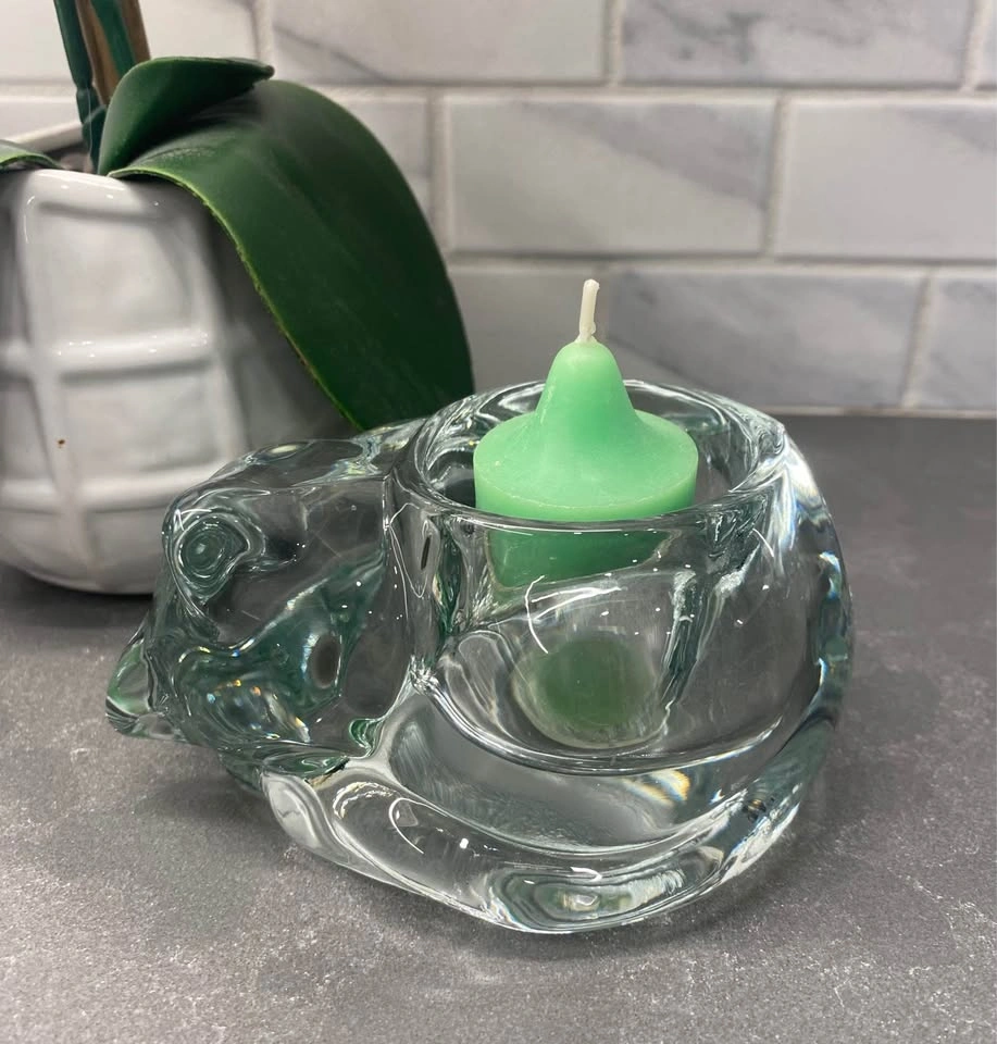 Vintage Indiana Glass Sleeping Cat Candle Holder - photo 4