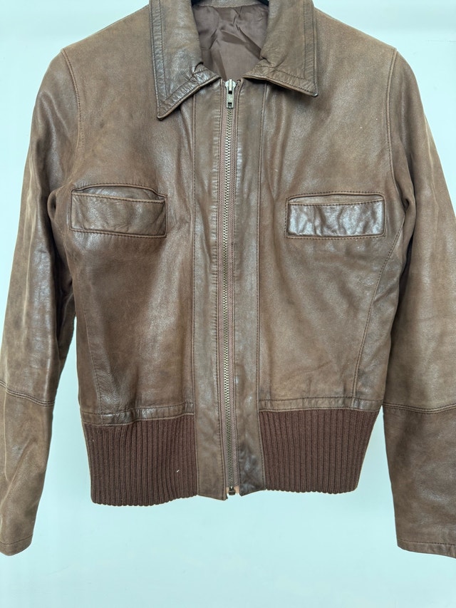 Brown Leather Bomber Jacket