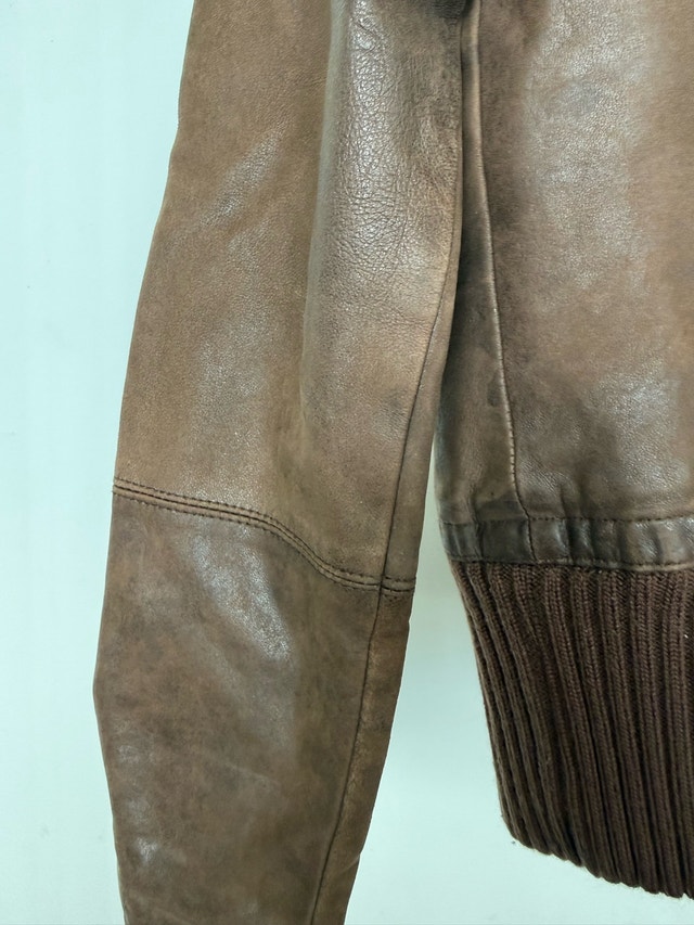 Brown Leather Bomber Jacket - photo 5