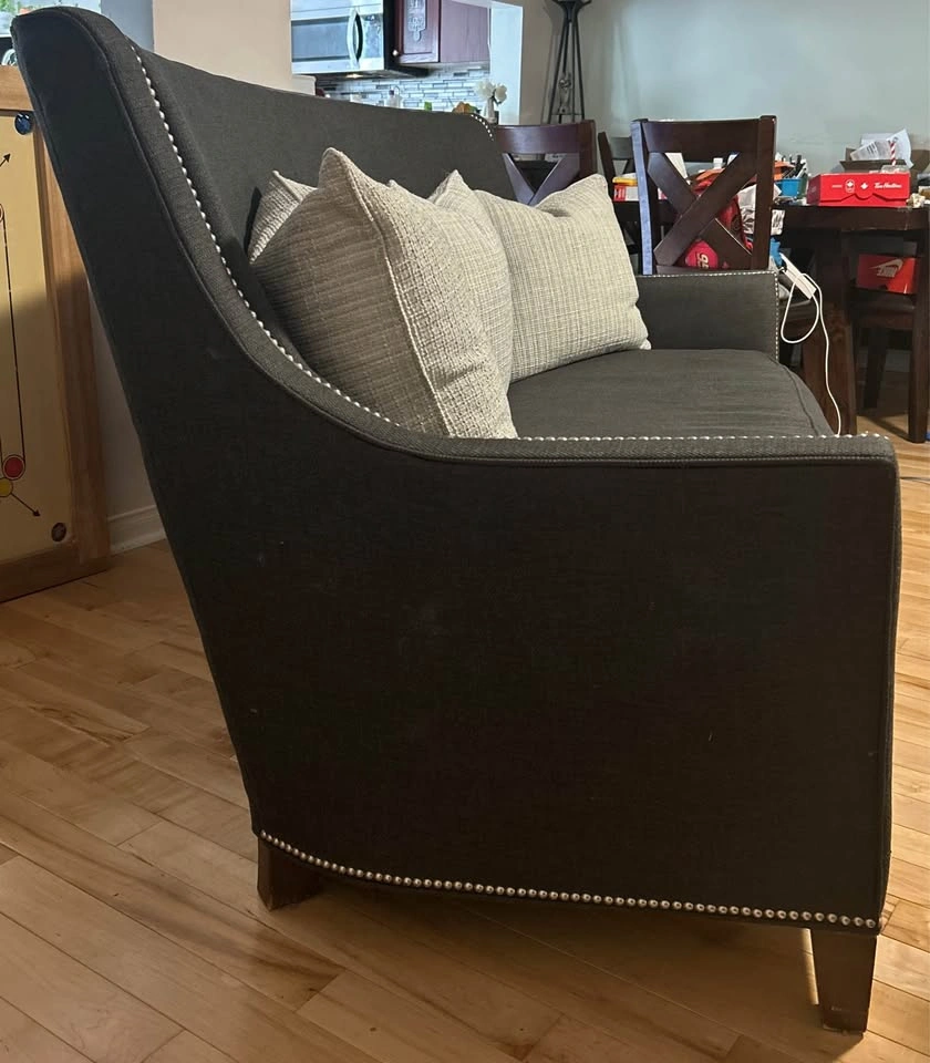 Charcoal Grey High-Back Sofa with Nailhead Trim - photo 2