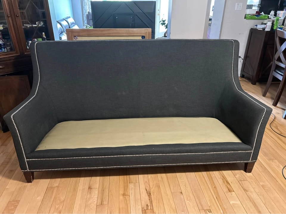 Charcoal Grey High-Back Sofa with Nailhead Trim - photo 4