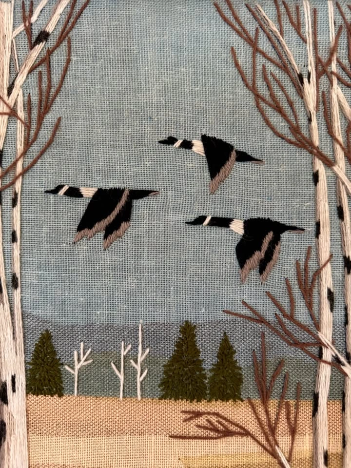 Vintage 1978 Framed Birch Tree Embroidery Art - photo 5