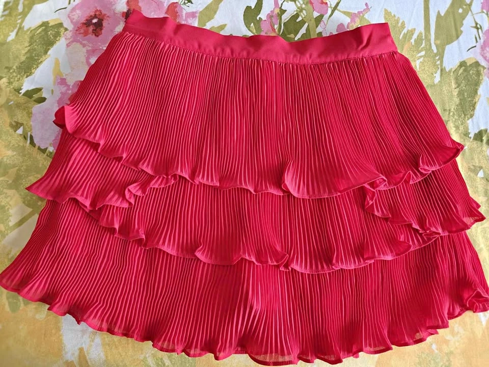 Pink Lily Red Pleated Tiered Mini Skirt Size M and L