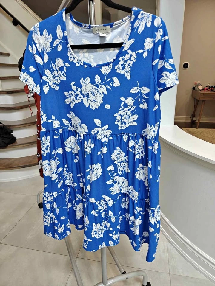 Majora Blue Floral Tiered Dress Size Medium