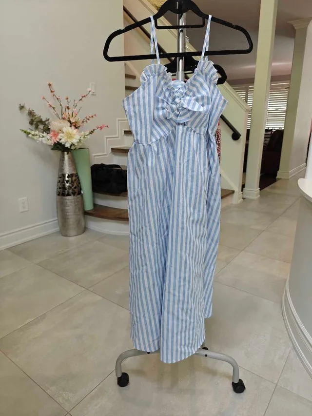 Blue and White Striped Dress