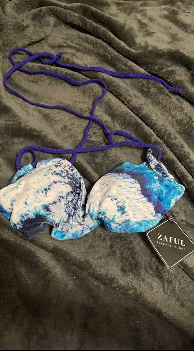 Zaful Blue & White Tie-Dye Bikini Top